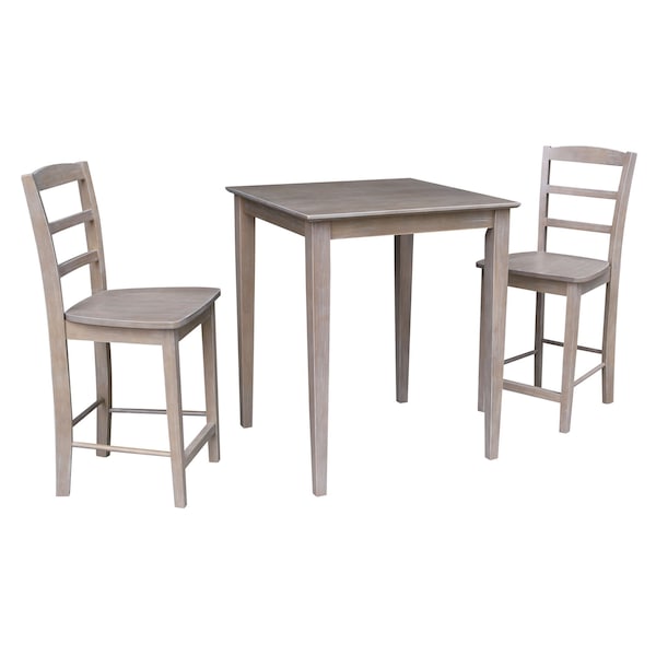 International Concepts Square 30X30 Counter Height Table with 2 Madrid Stools, Washed Gray Taupe, 30 in W, 30 in L, Wood K09-3030-S402-2 - main